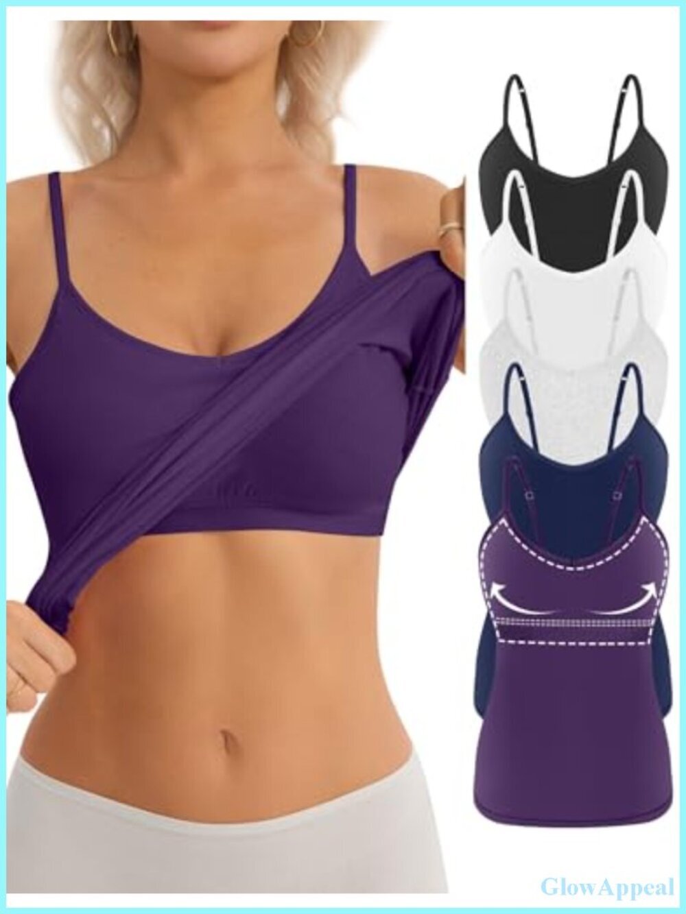 5 Pack Cotton Camisole with Shelf Bra V Neck Basic Tank Tops